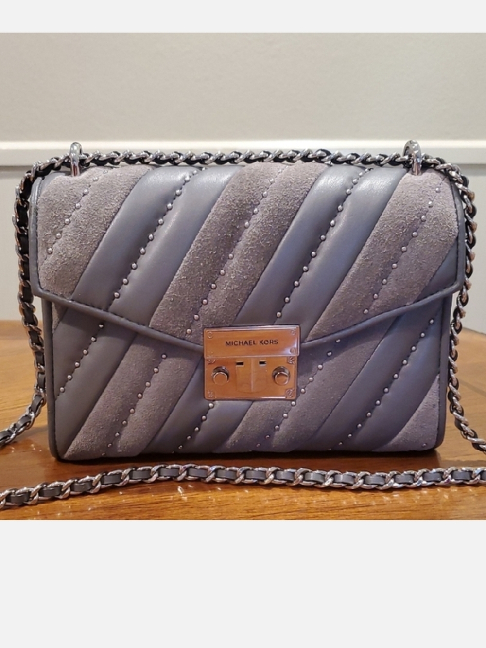 Michael Kors Suede Striped Rose Shoulder Bag